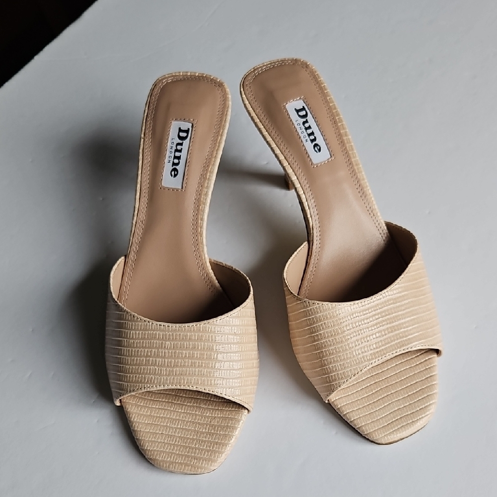 Dune London Tan Heels with Open-Toe Design